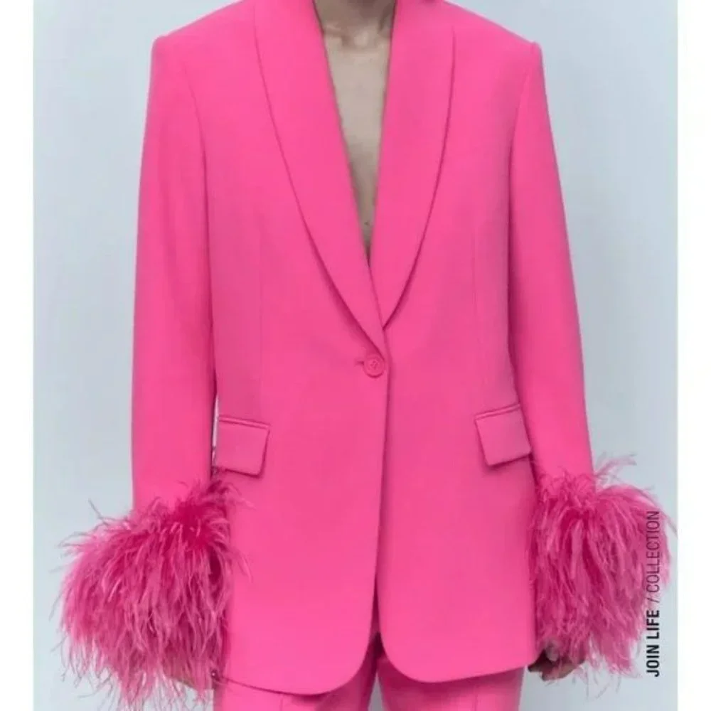 ZARA FEATHER BLAZER PINK - Picture 3 of 8